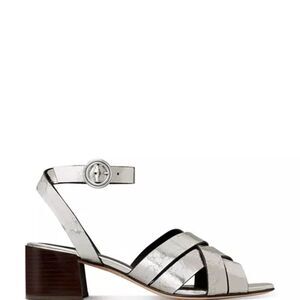 Tory Burch City Heel Sandals Silver Crackle Leather Size 9.5M